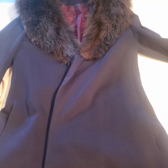 Vintage by gare' Navy Blue Lined Fur lined Wrap Sz. S Coat Jacket - Picture 4 of 12
